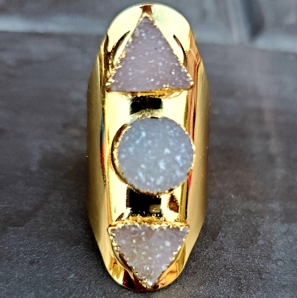 New Unique Titanium Druzy Adjustable Gold Ring. - Picture 9 of 16